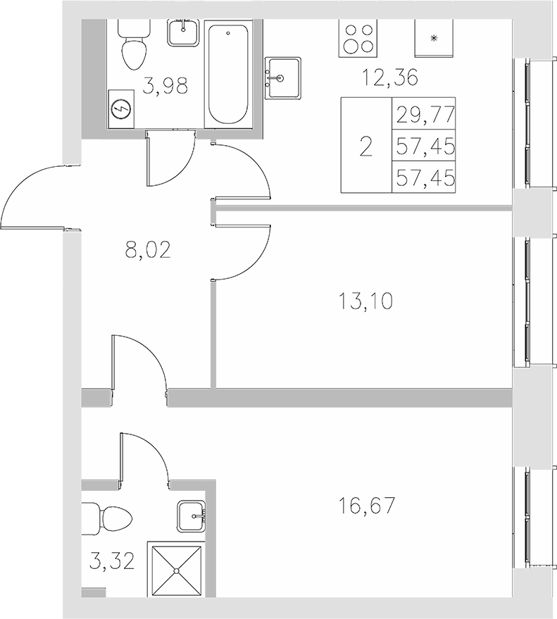 Планировка — Statum, 2-комн., 57 м²