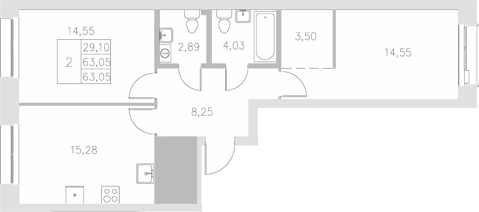 Планировка — Statum, 2-комн., 63 м²