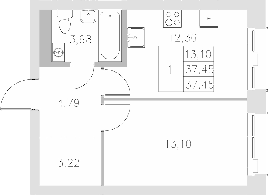 Планировка — Statum, 1-комн., 37 м²