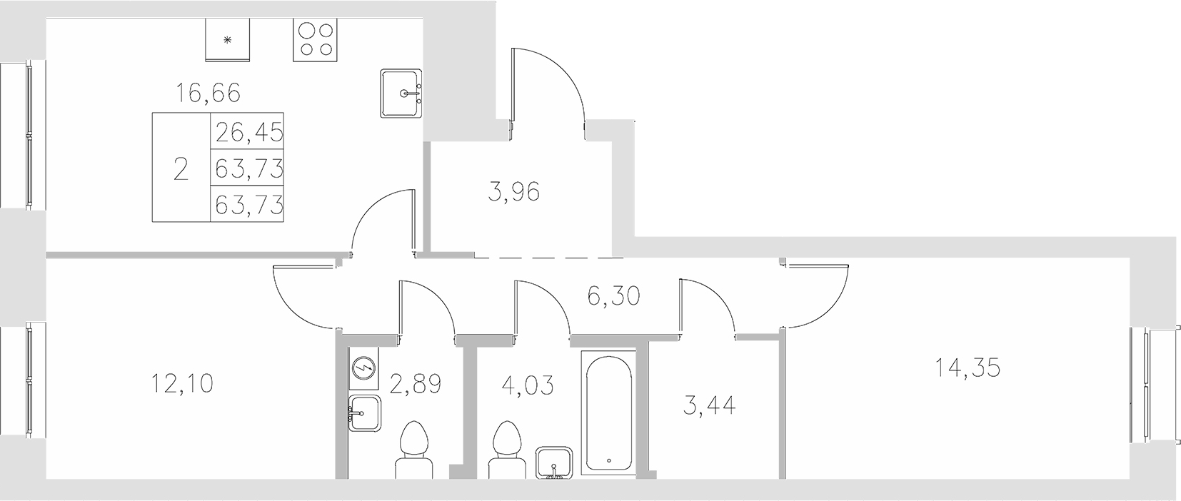 Планировка — Statum, 2-комн., 64 м²