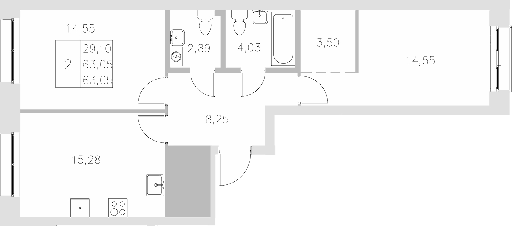 Планировка — Statum, 2-комн., 63 м²
