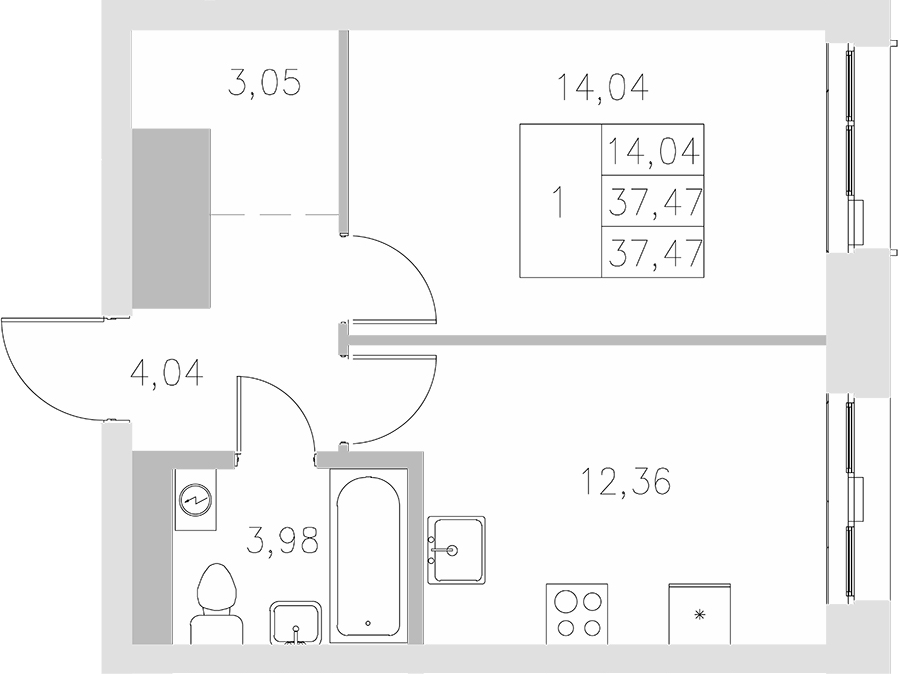 Планировка — Statum, 1-комн., 37 м²