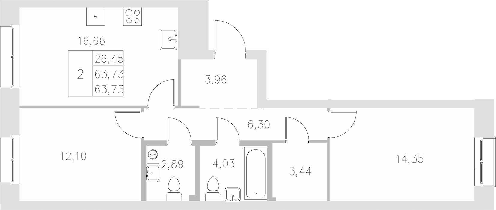 Планировка — Statum, 2-комн., 64 м²
