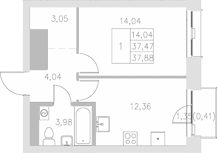 Планировка — Statum, 1-комн., 37 м²