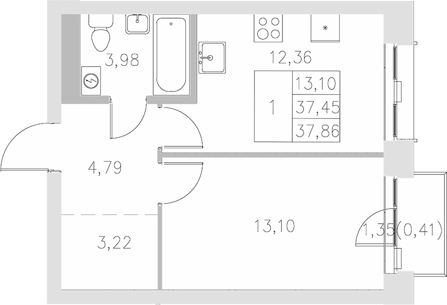 Планировка — Statum, 1-комн., 37 м²