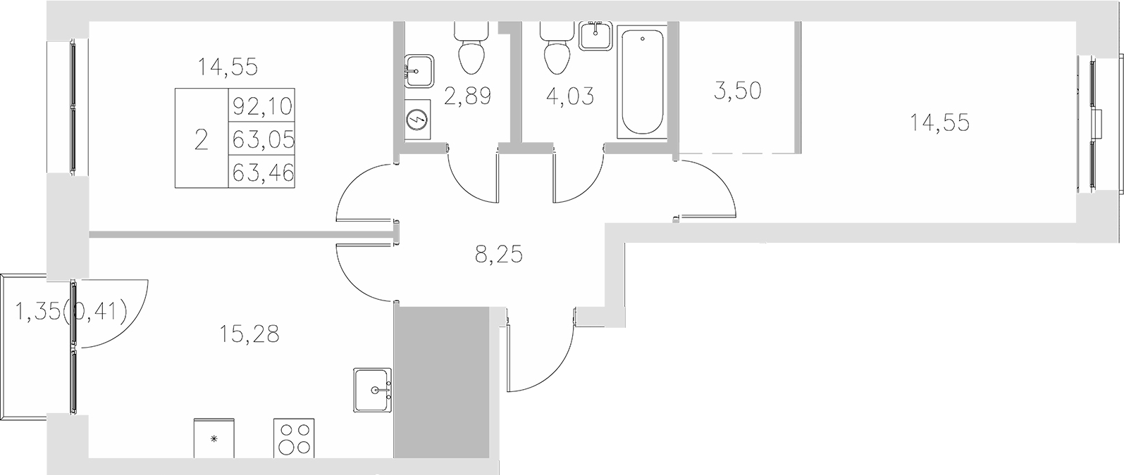 Планировка — Statum, 2-комн., 63 м²