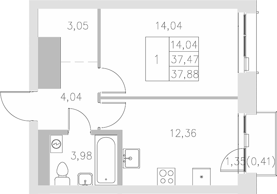 Планировка — Statum, 1-комн., 37 м²