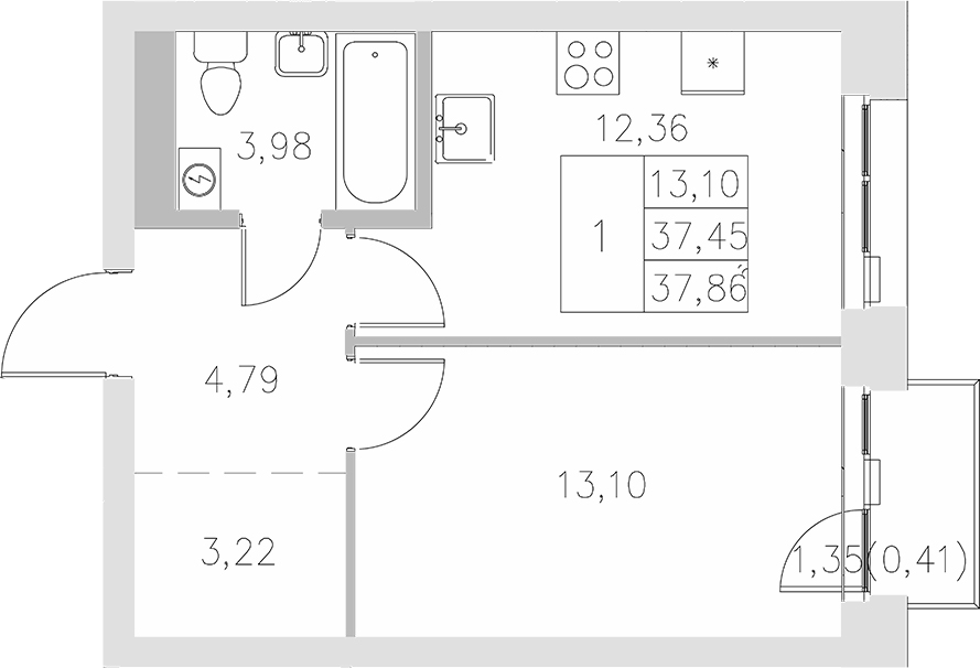 Планировка — Statum, 1-комн., 37 м²