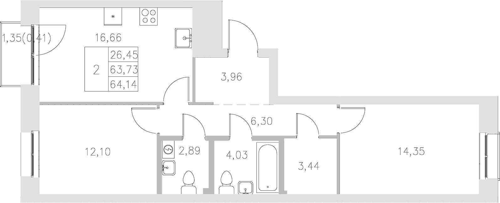 Планировка — Statum, 2-комн., 64 м²