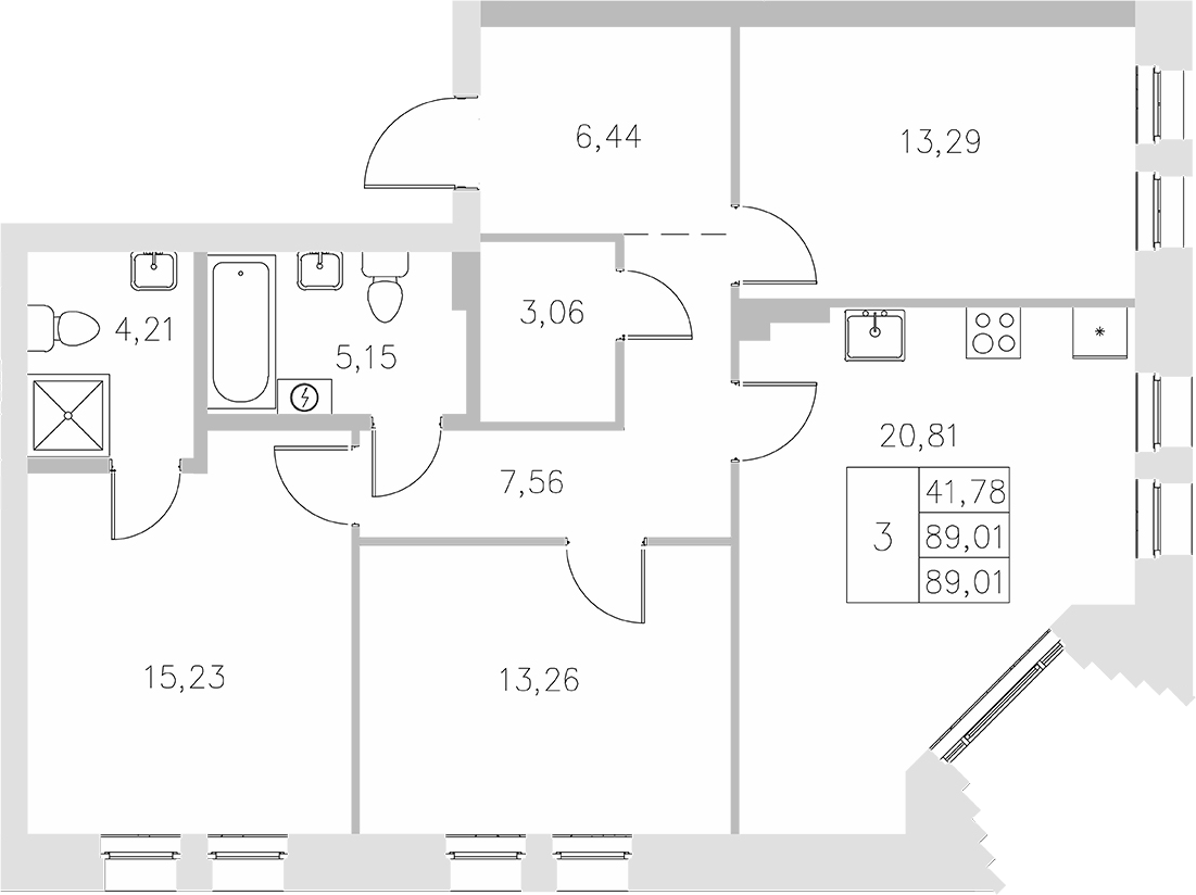 Планировка — Statum, 3-комн., 89 м²