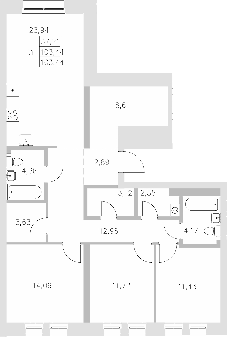 Планировка — Statum, 3-комн., 103 м²