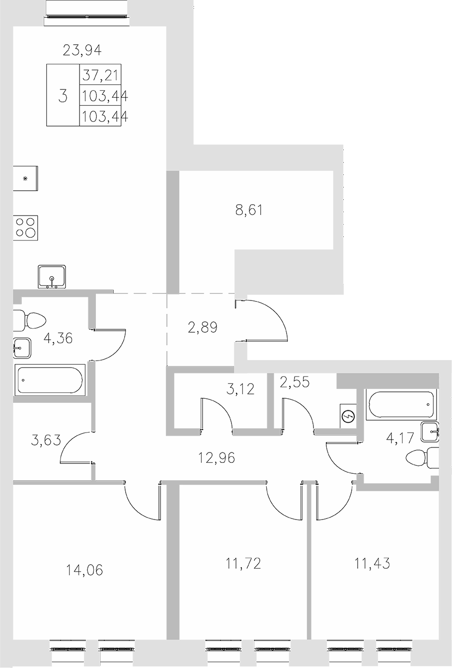 Планировка — Statum, 3-комн., 103 м²