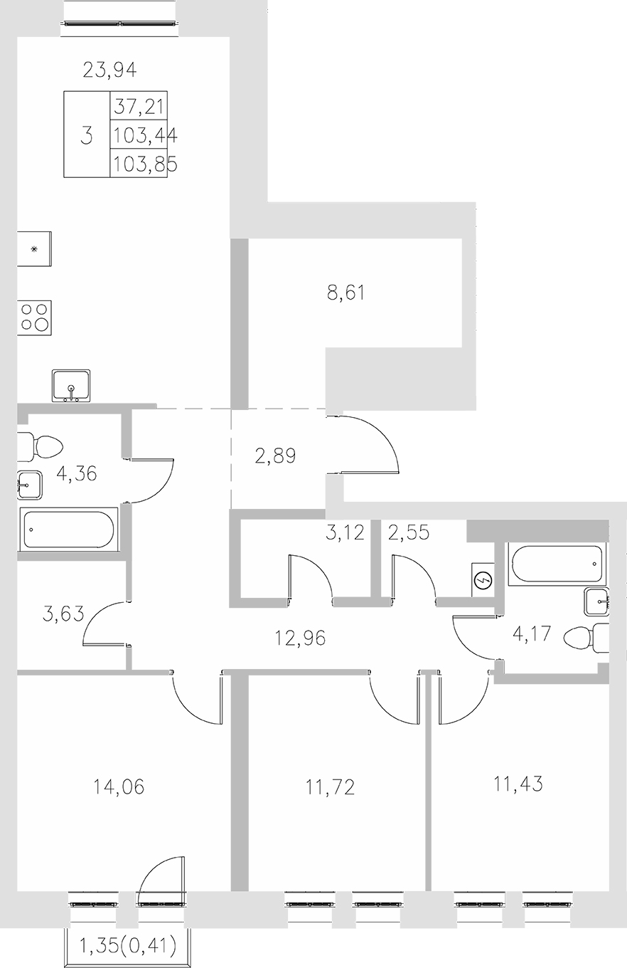 Планировка — Statum, 3-комн., 103 м²