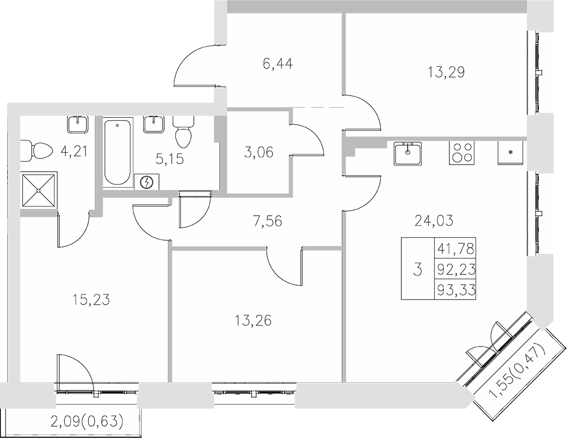 Планировка — Statum, 3-комн., 92 м²