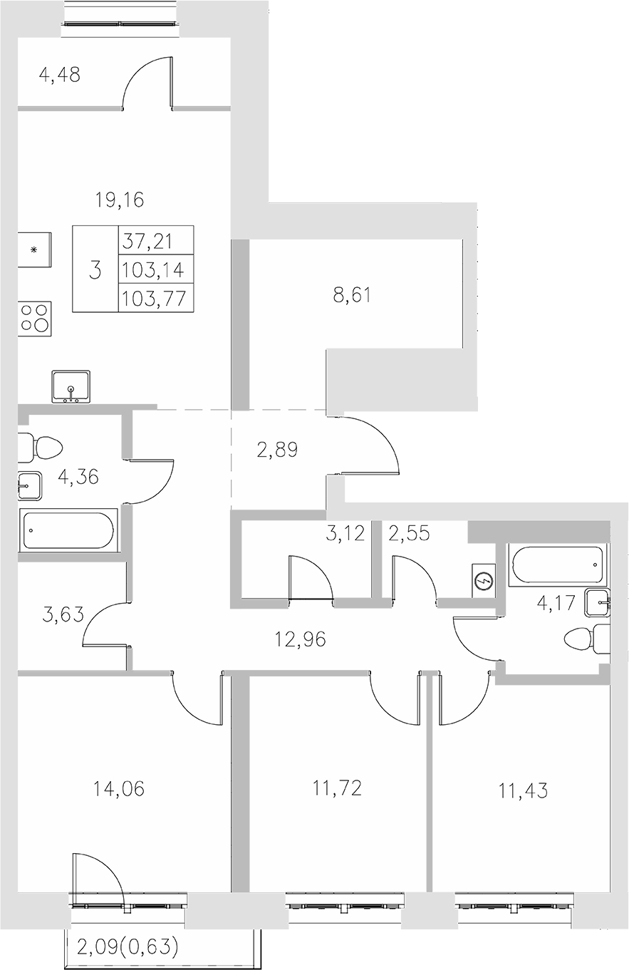 Планировка — Statum, 3-комн., 103 м²