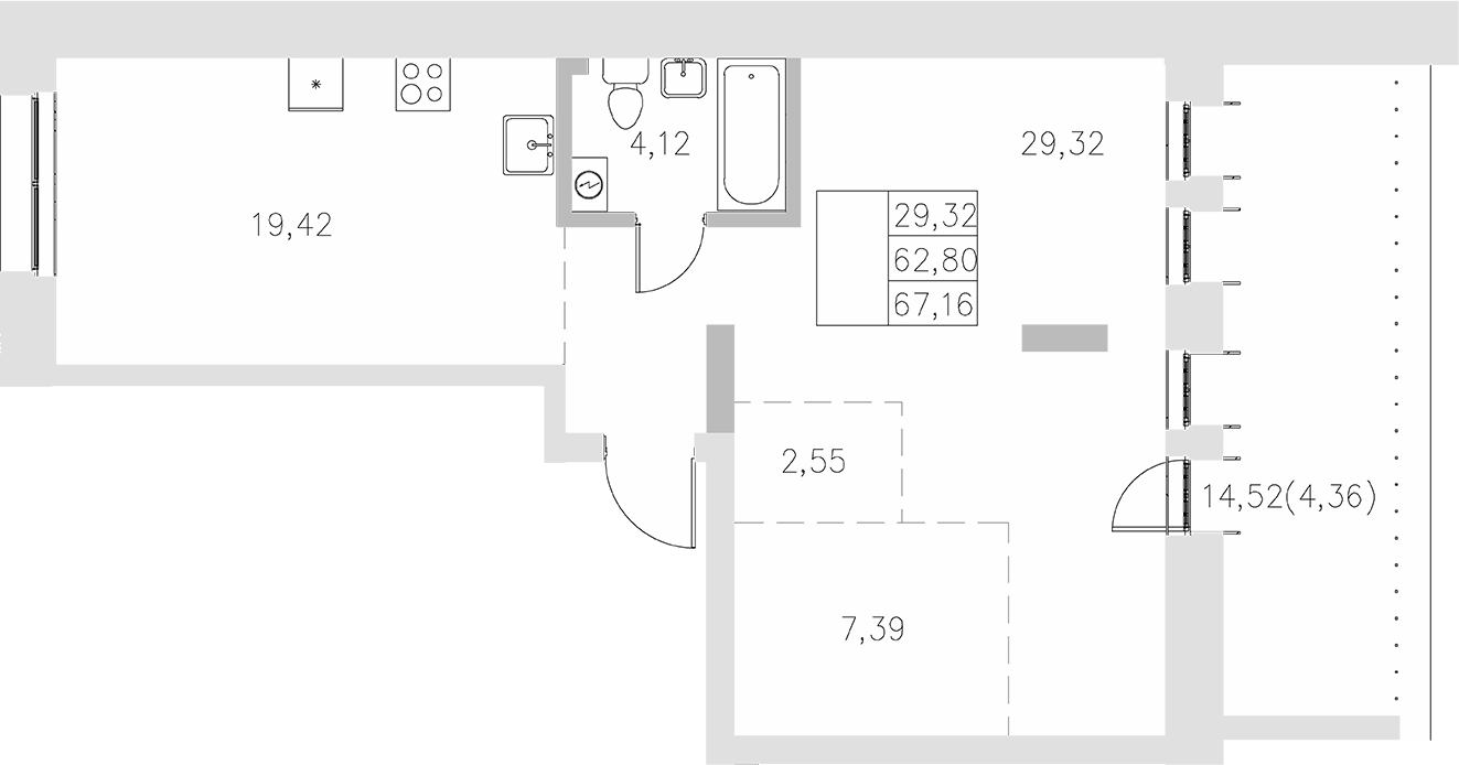 Планировка — Statum, 1-комн., 63 м²