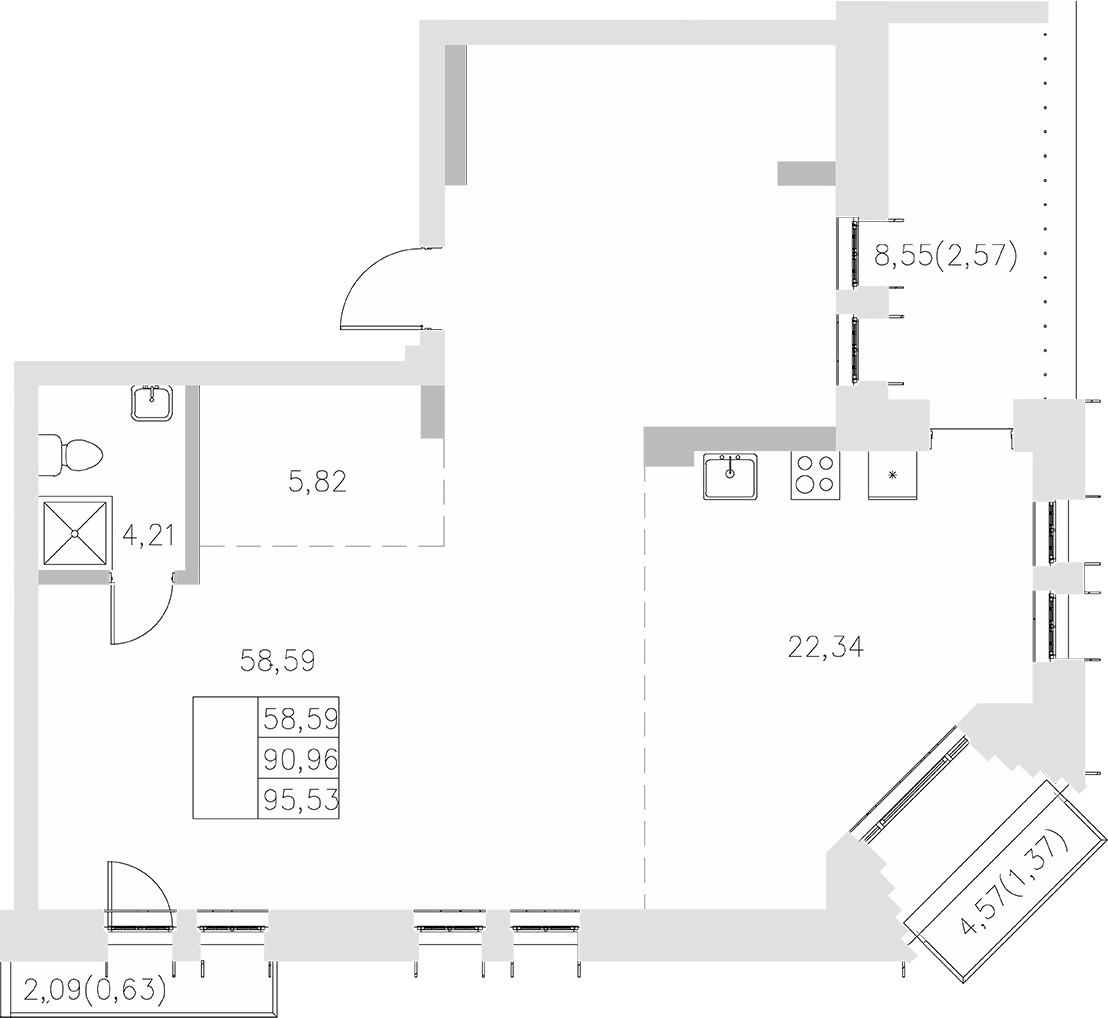 Планировка — Statum, 1-комн., 91 м²