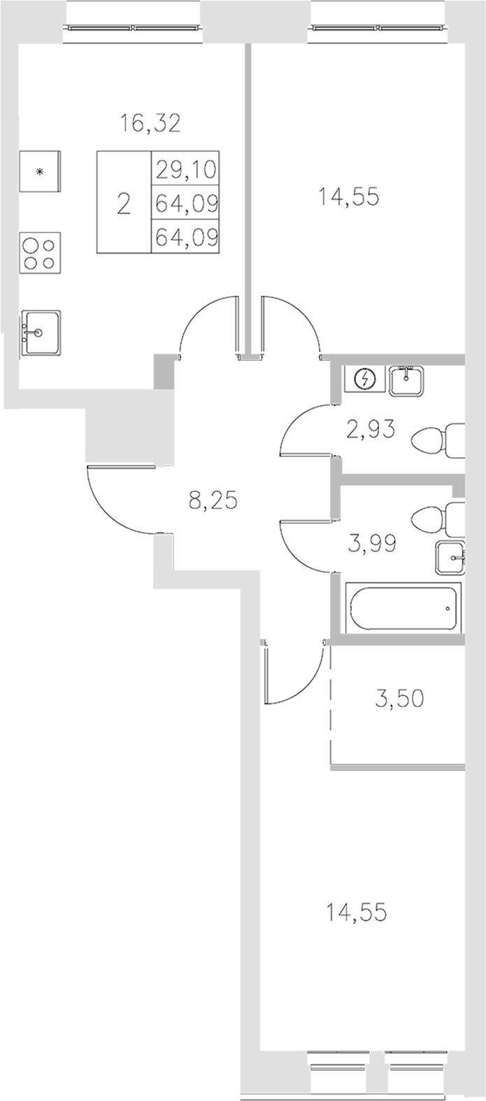 Планировка — Statum, 2-комн., 64 м²