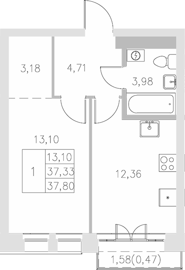 Планировка — Statum, 1-комн., 37 м²