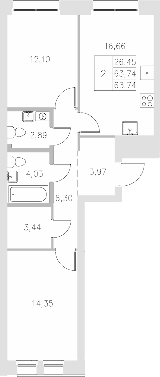 Планировка — Statum, 2-комн., 64 м²