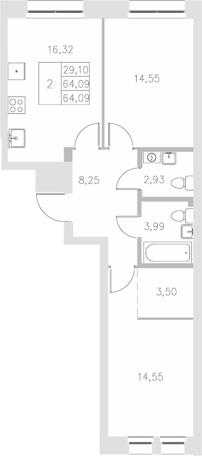Планировка — Statum, 2-комн., 64 м²