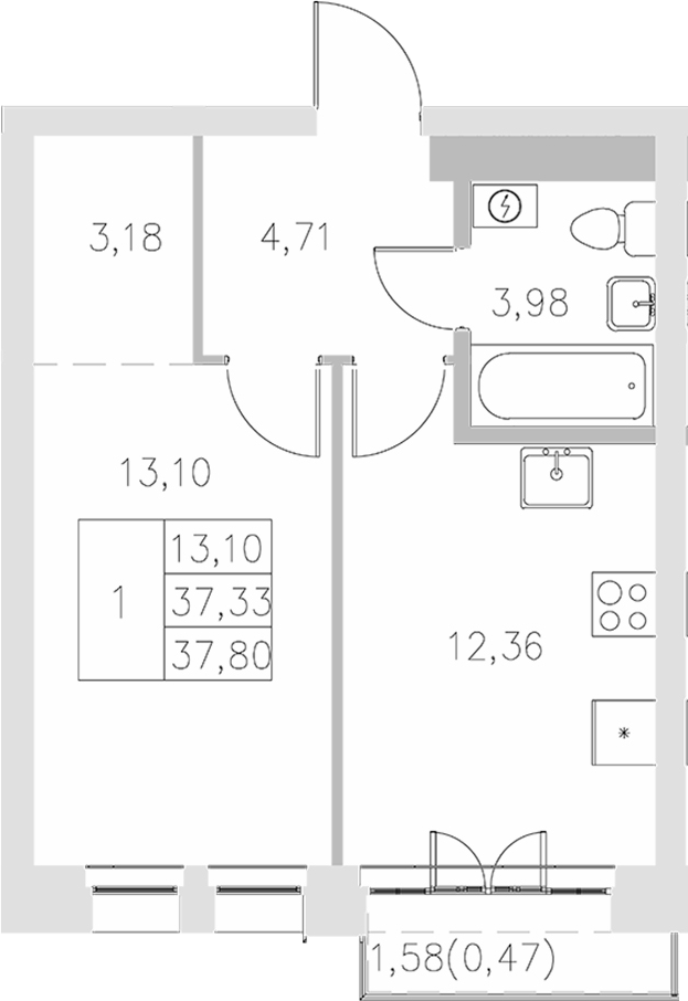 Планировка — Statum, 1-комн., 37 м²