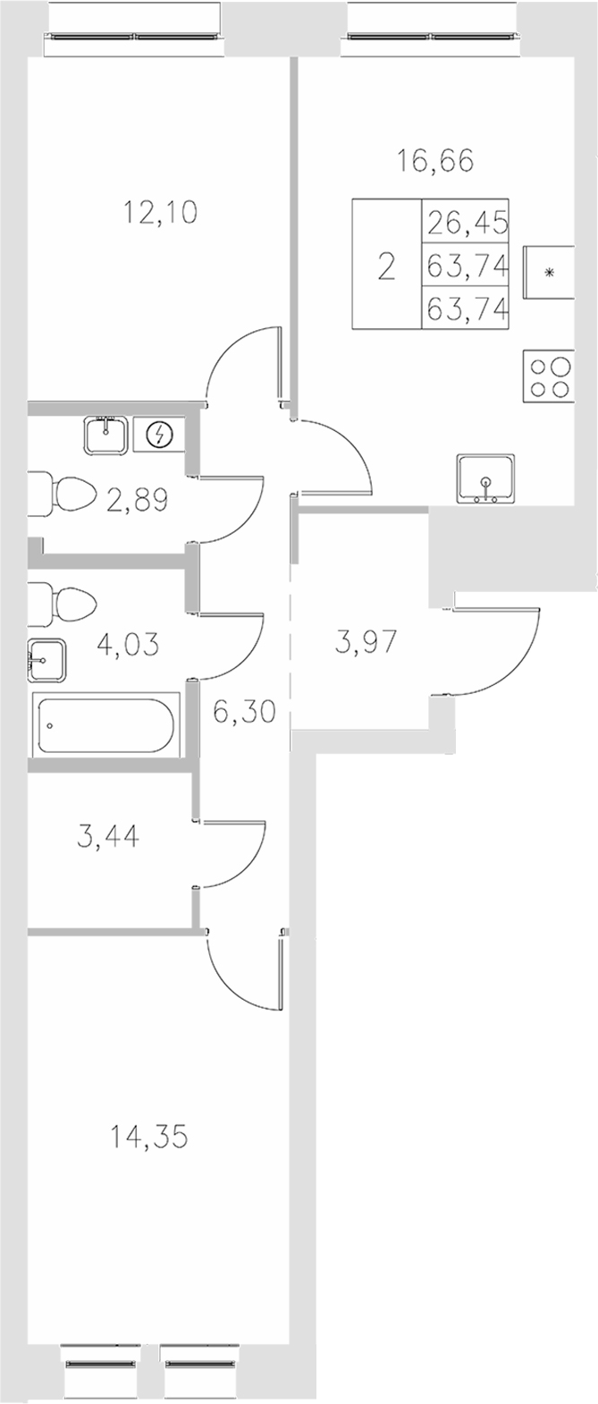 Планировка — Statum, 2-комн., 64 м²