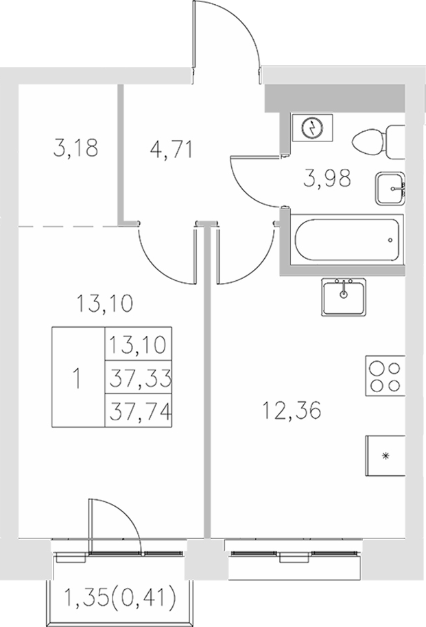 Планировка — Statum, 1-комн., 37 м²