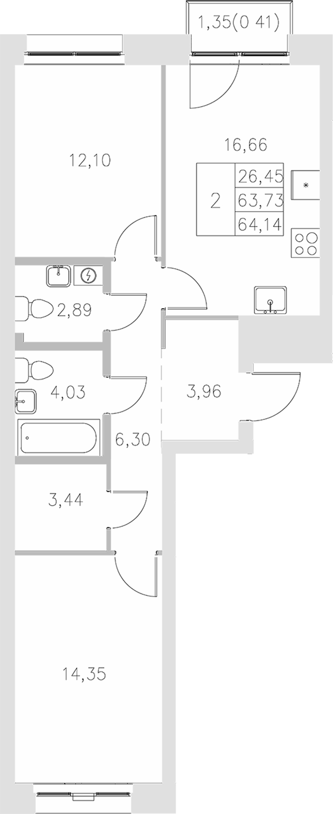 Планировка — Statum, 2-комн., 64 м²