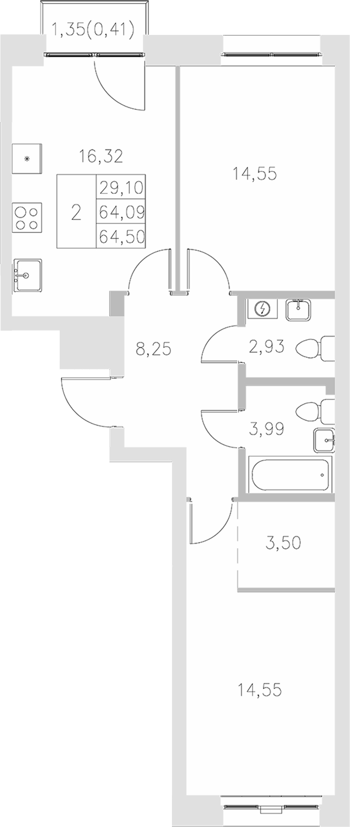 Планировка — Statum, 2-комн., 64 м²