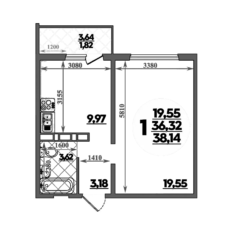Планировка — Суворовский, 1-комн., 36 м²