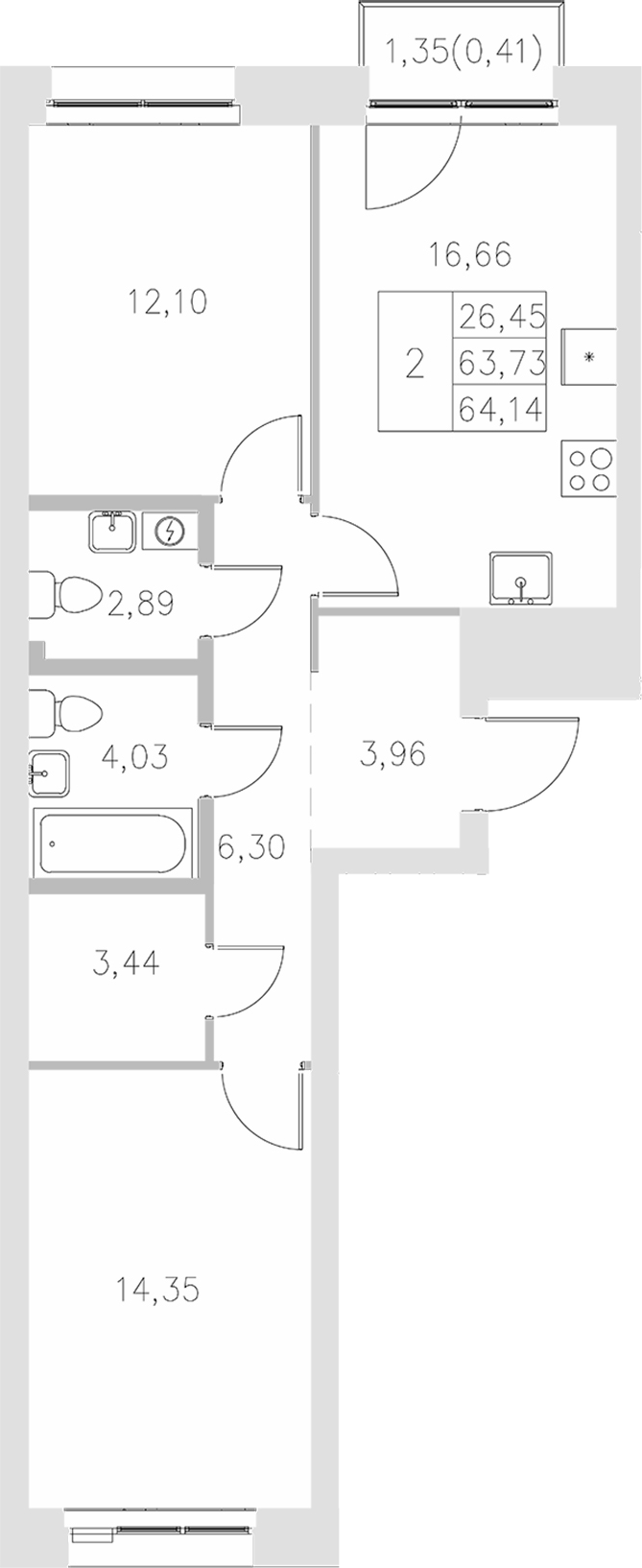 Планировка — Statum, 2-комн., 64 м²
