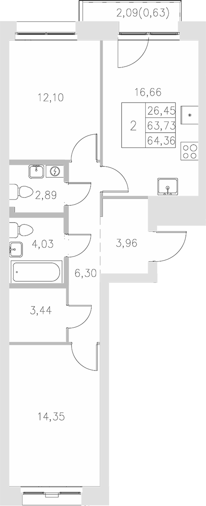 Планировка — Statum, 2-комн., 64 м²