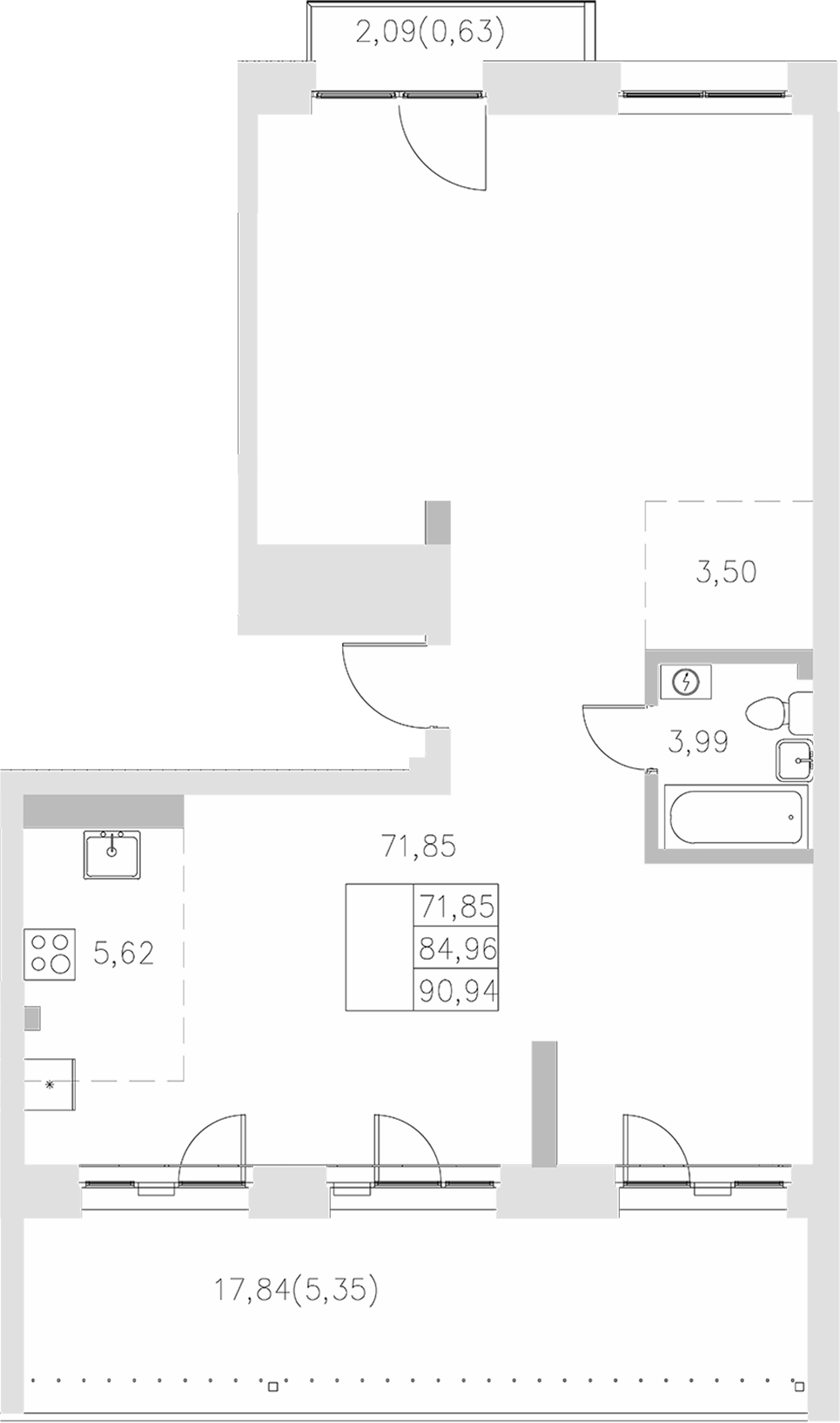 Планировка — Statum, 1-комн., 85 м²