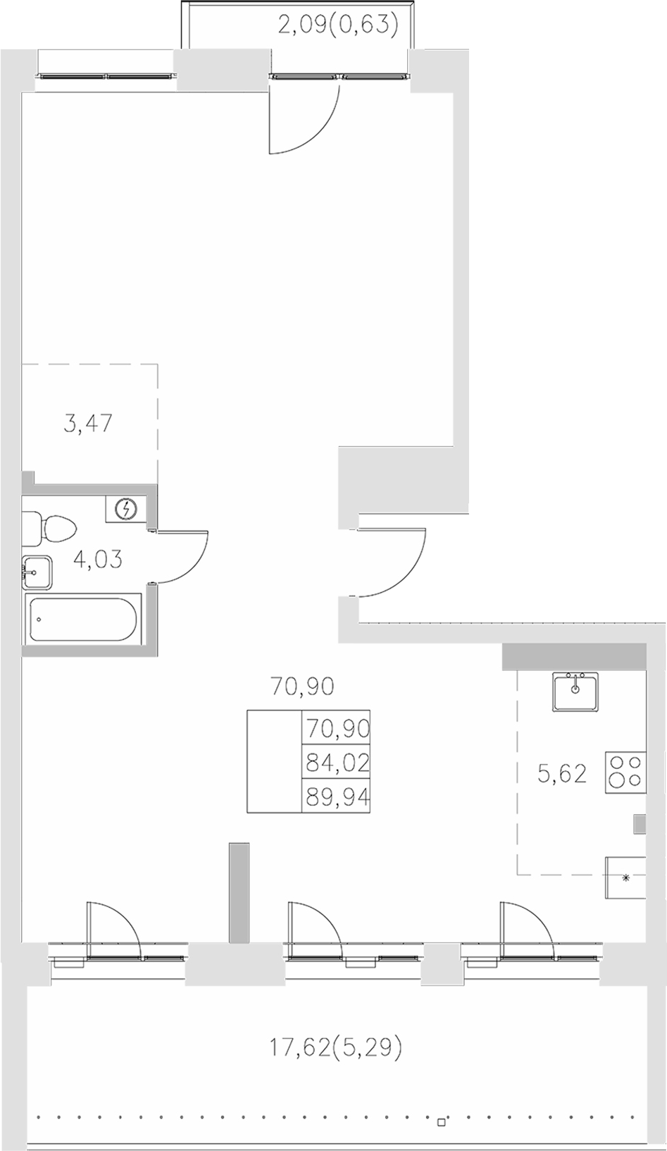 Планировка — Statum, 1-комн., 84 м²