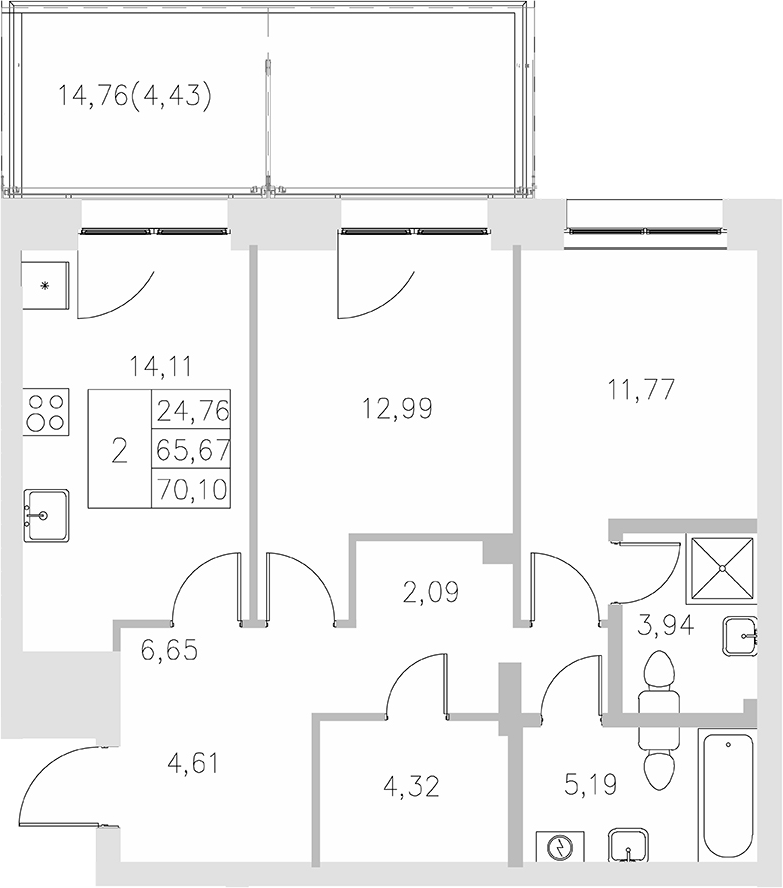 Планировка — Statum, 2-комн., 66 м²