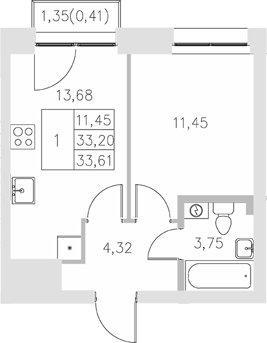 Планировка — Statum, 1-комн., 33 м²