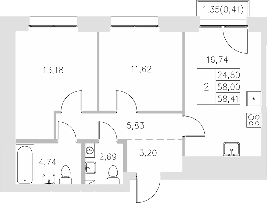 Планировка — Statum, 2-комн., 58 м²