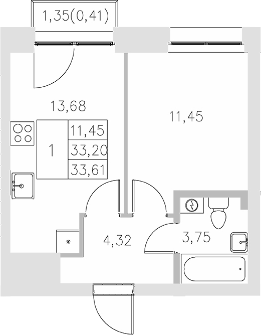 Планировка — Statum, 1-комн., 33 м²