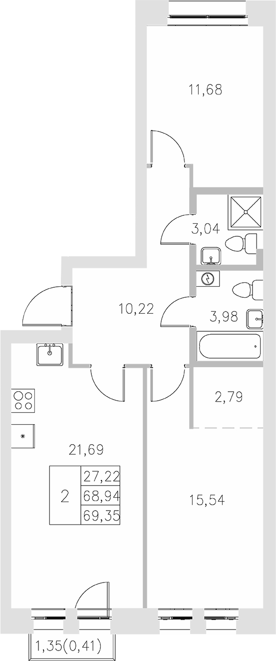 Планировка — Statum, 2-комн., 69 м²