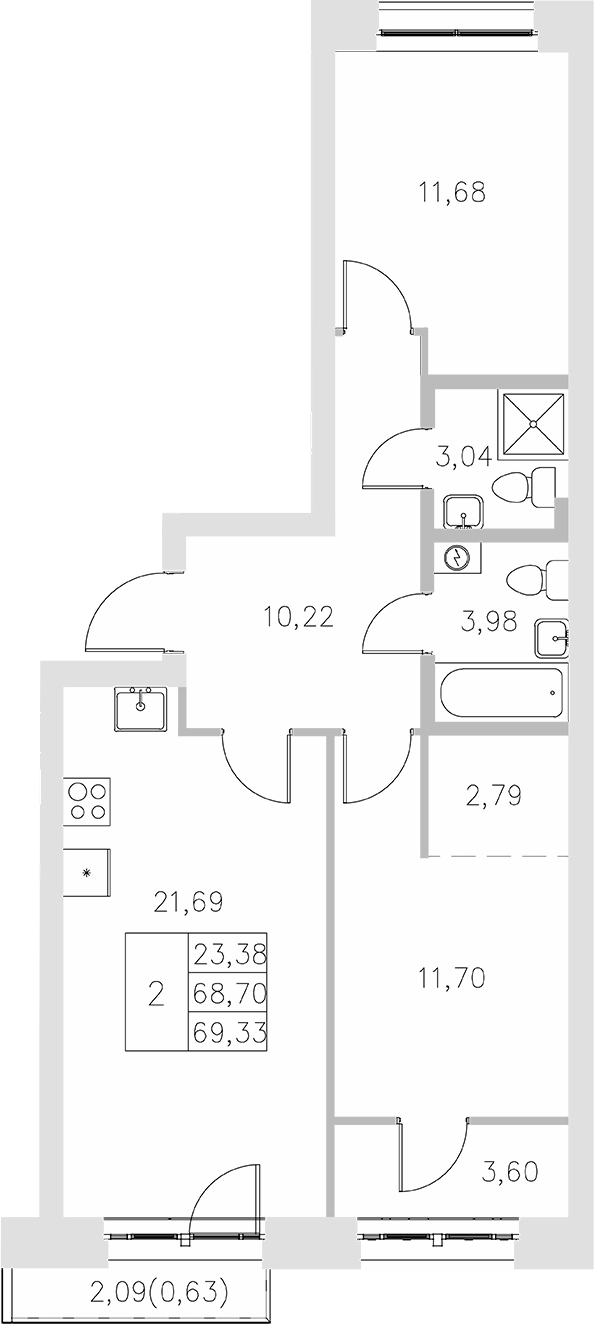 Планировка — Statum, 2-комн., 65 м²