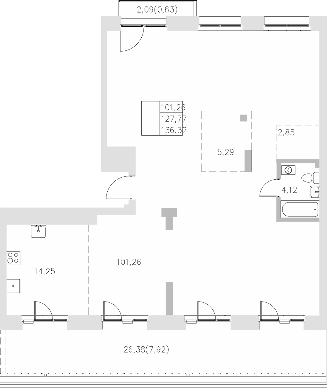 Планировка — Statum, 1-комн., 128 м²