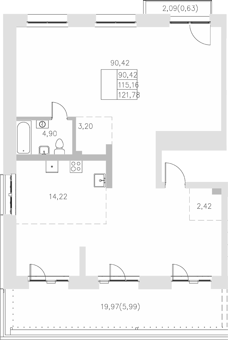 Планировка — Statum, 1-комн., 115 м²