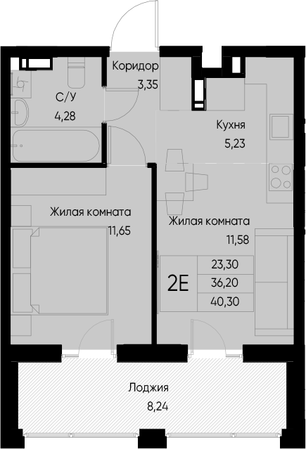 Планировка — Васильевский остров, 1-комн., 36 м²