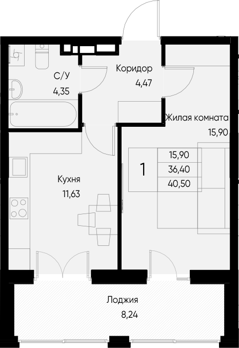 Планировка — Васильевский остров, 1-комн., 36 м²