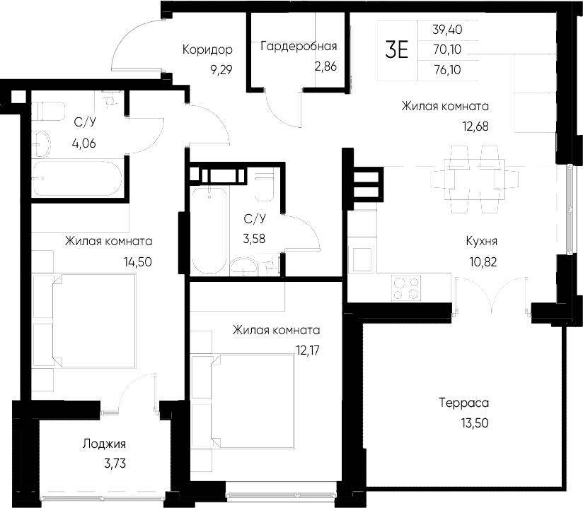 Планировка — Васильевский остров, 2-комн., 69 м²