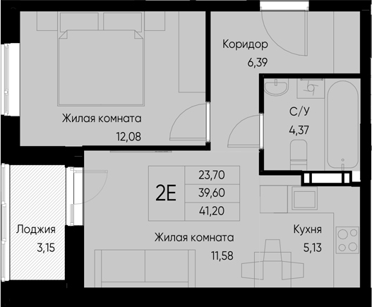 Планировка — Васильевский остров, 1-комн., 40 м²