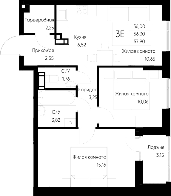 Планировка — Васильевский остров, 2-комн., 56 м²