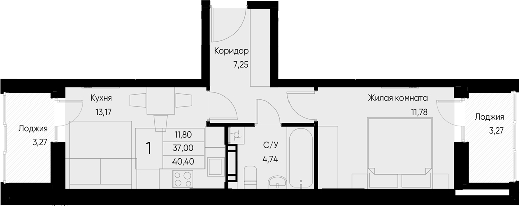 Планировка — Васильевский остров, 1-комн., 37 м²