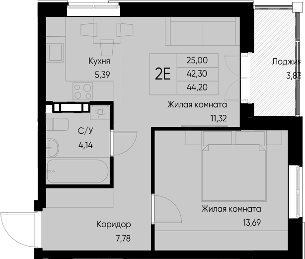 Планировка — Васильевский остров, 1-комн., 42 м²